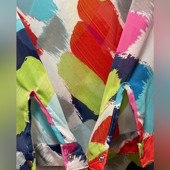 Liz Claiborne Bright Multi Color Sheer Blouse Size Medium - Picture 9 of 12